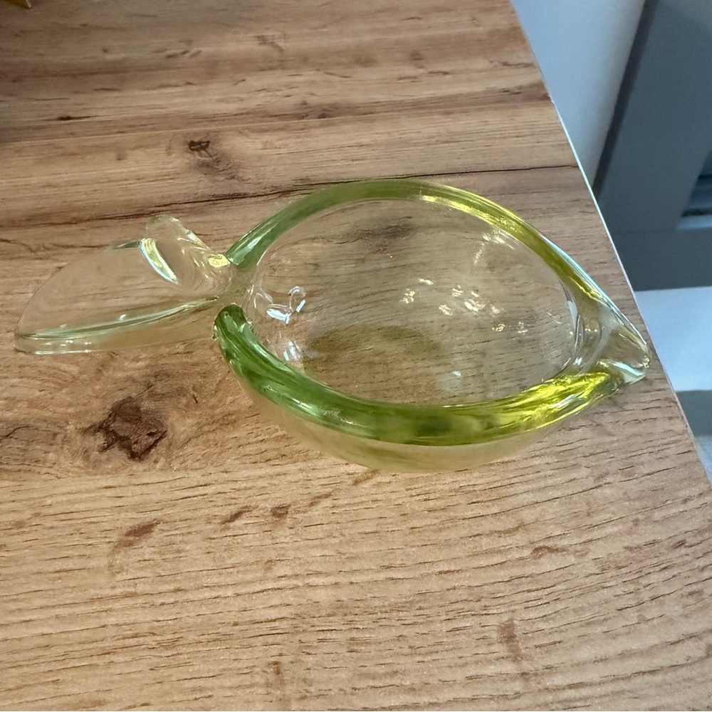 Vintage Vannes Le Chatel Yellow Glass Lemon Ashtray Trinket Bowl Dish French MCM